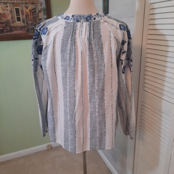 New directions embroidery floral striped boho cotton blend top blouse PL - Picture 7 of 8